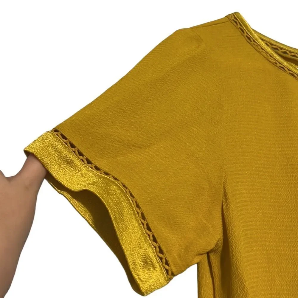 Maeve Mini Dress Women's XS Yellow Gold Pleated Verdet Swing Anthropologie - Picture 3 of 10